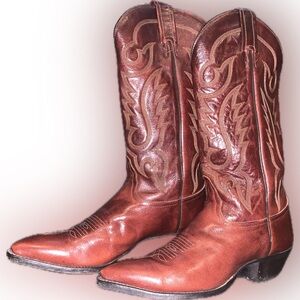 Tony Lama Brown Leather Cowgirl Cowboy Western Boots 7-7.5 Embroidered Pointy